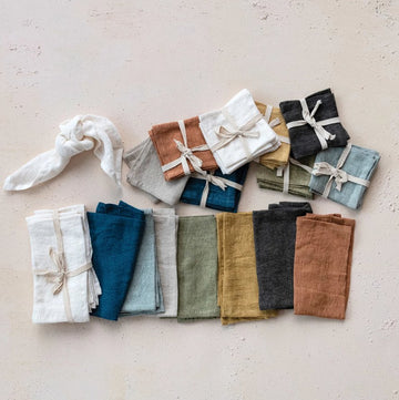 STONEWASHED LINEN COCKTAIL NAPKINS, SET OF 4 Dining-Kitchenware Creative Coop